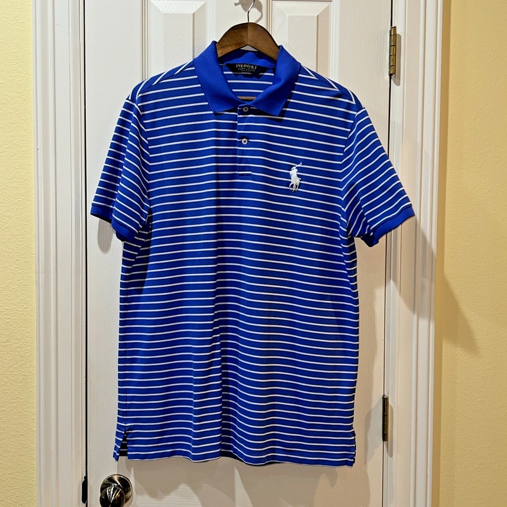 Polo Golf Ralph Lauren Blue White Stripe Big Pony Polo Shirt Sz XL Performance
